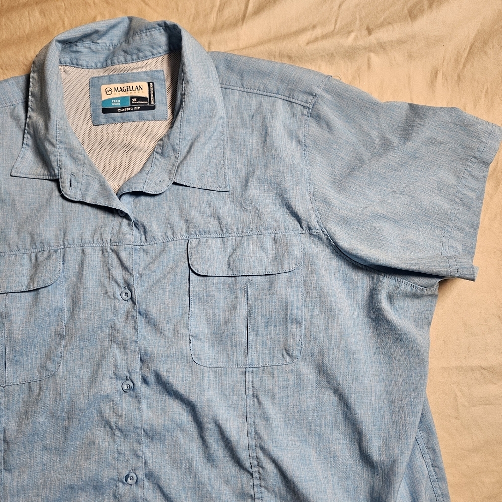 Magellan Outdoors Women's 3X Plus Size Blue Aransas Pass‎ Fishing Shirt Vented